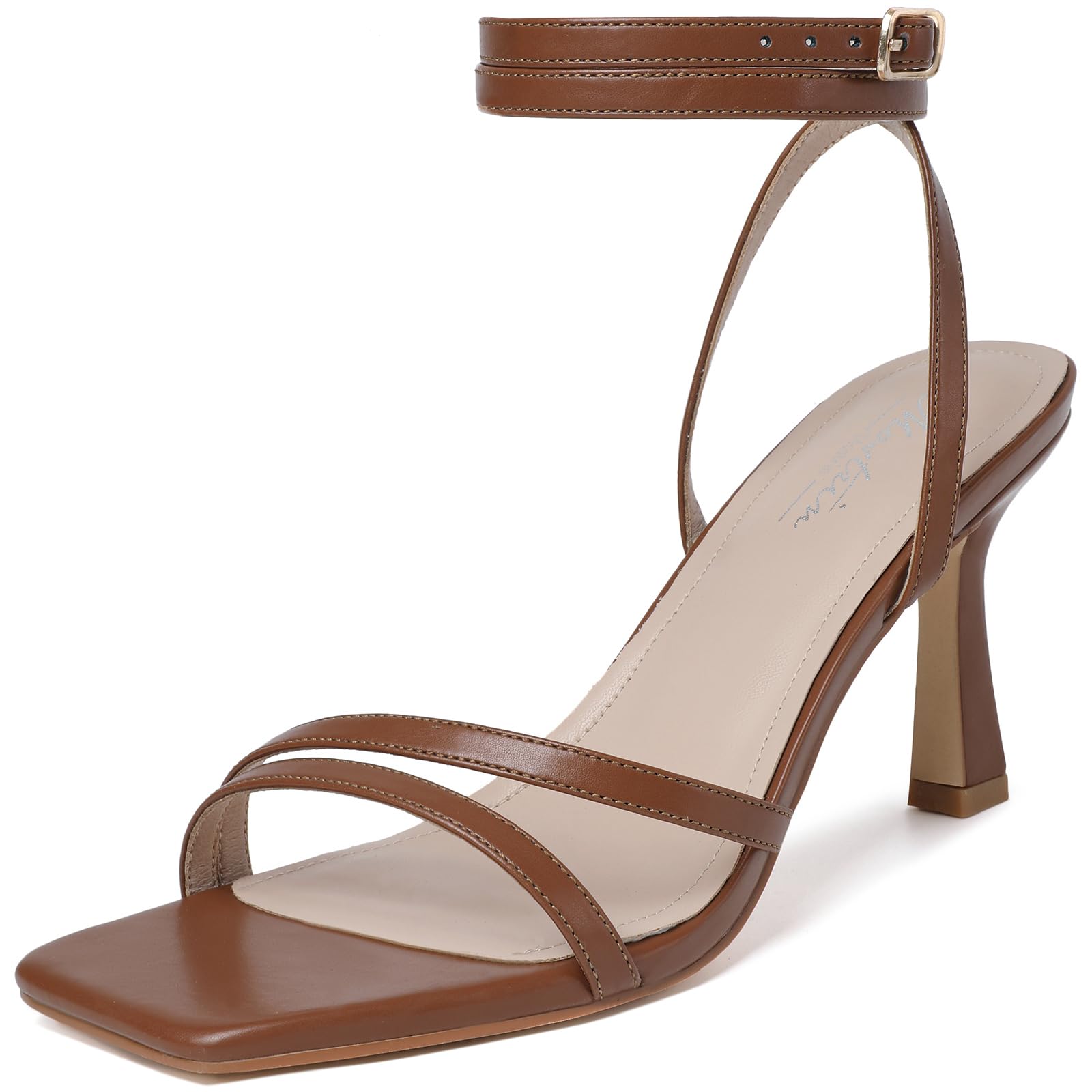 Mostrin Strappy Kitten Heels for Women Square Open Toe Heels Ankle Strap Lace Up Heeled Sandals for Party, Prom