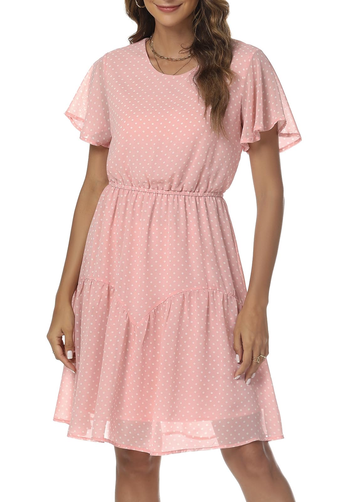 Manydress Women's Chiffon Floral Dresses Casual Summer Boho Flutter Sleeve Flowy Skater Western Dress MY112