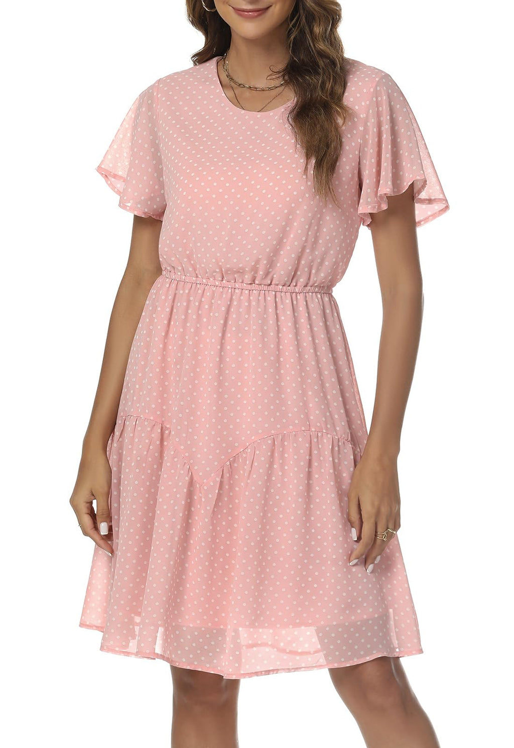 Manydress Women's Chiffon Floral Dresses Casual Summer Boho Flutter Sleeve Flowy Skater Western Dress MY112