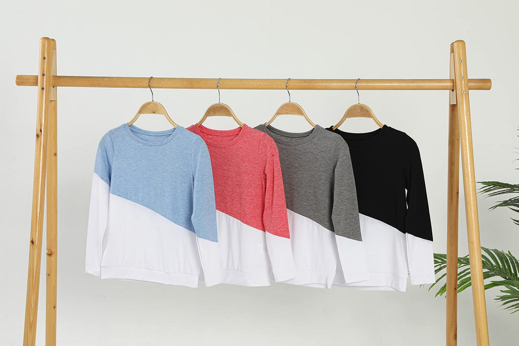 Ebifin Girls Casual Short/Long Sleeve T Shirts Kids Loose Soft Striped Color Block Tunic Tops, Tees Blouses Size 4-15 Years