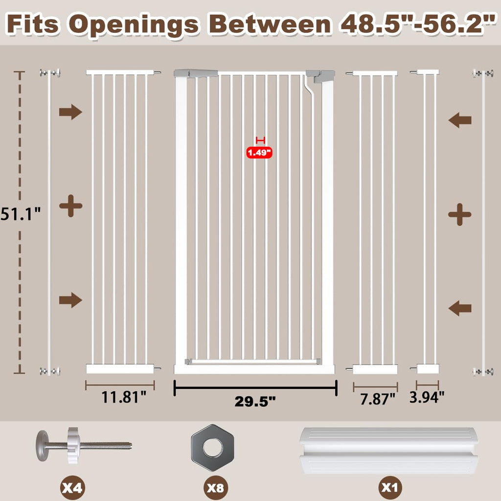 Fairy Baby 51.1" Extra Tall Pet Gate, 29.5"-32.6" Adjustable Width Auto Close Encrypted Tall Dog Gate, Cat Proof Metal Gate Indoor for Doorway Hallways, Pressure Mounted Child Safety Gates, Black