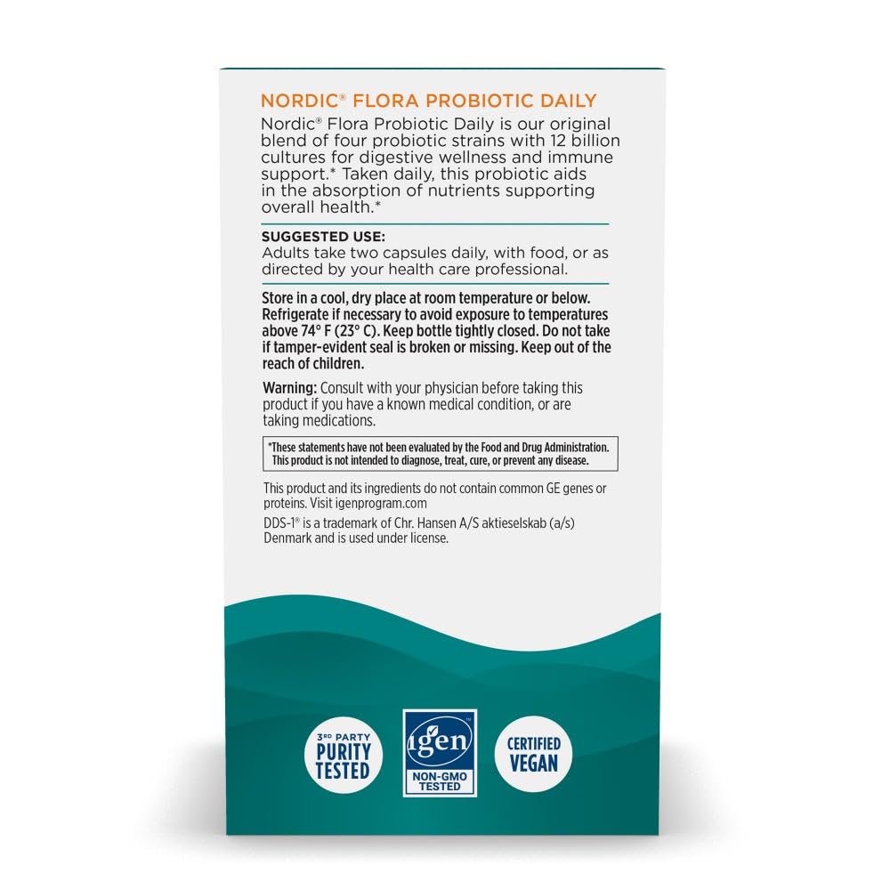 Nordic Naturals Nordic Flora Probiotic Comfort - 30 Capsules - 13 Probiotic Strains w/ 15 Billion Cultures - Supports Regularity & Digestive Comfort, Alleviates Bloating - Non-GMO, Vegan - 30 Servings