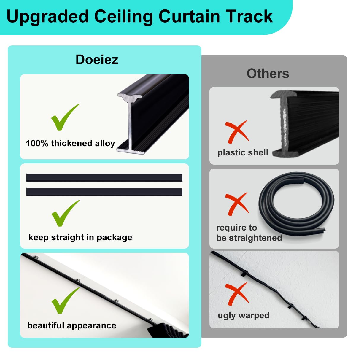 Room Divider Blackout Curtains Flexible Sliding Tracks Sets Ceiling Mounted Rod Window Curtain Privacy Separation for Bedroom Living Rooms,1 Panel Beige Drape and Black Track Set-W108xH72 in
