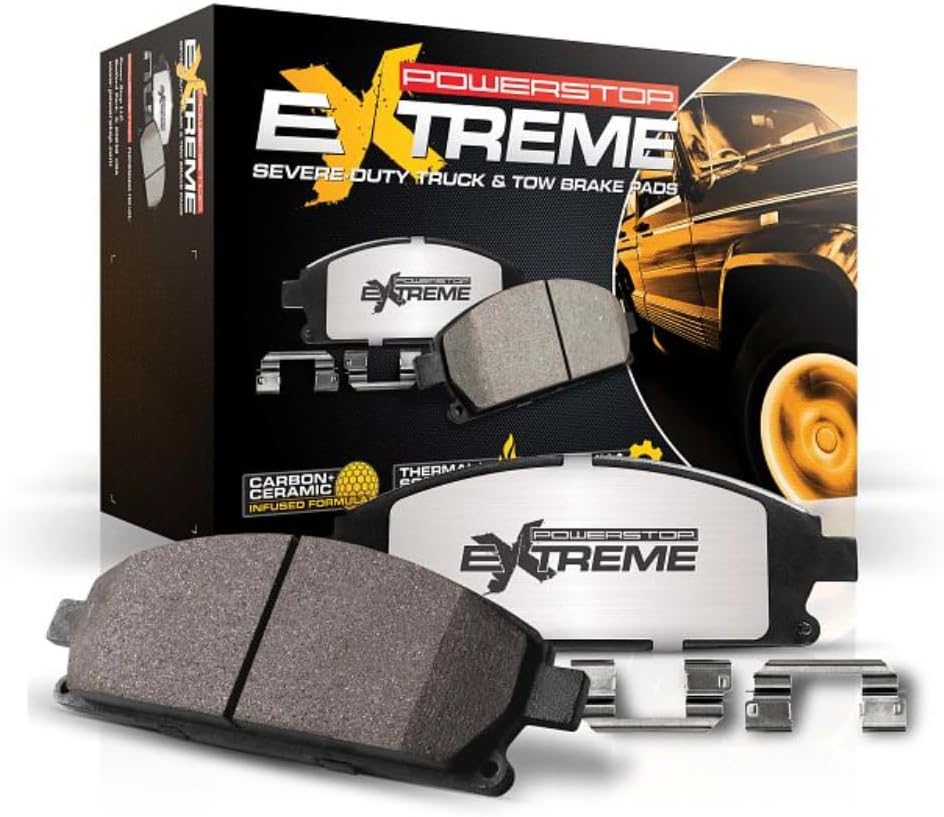 PowerStop Front Brake Pads for Cadillac Escalade 2021-24 |Escalade ESV 2021-24 |Chevrolet Silverado 1500 2019-24 - Z36 Truck & Tow Carbon-Fiber Ceramic Brake Pads with Installation Hardware, Z36-2173