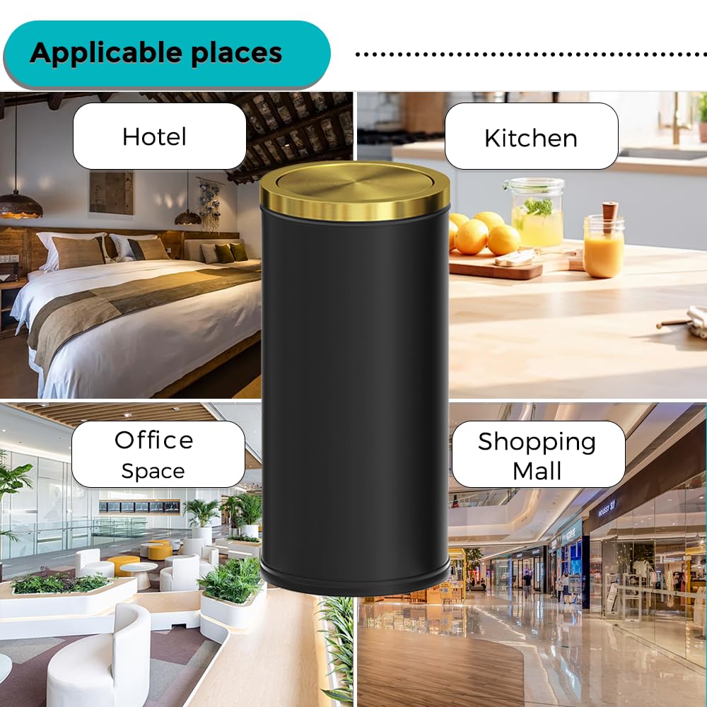 7.92 gallon/30L Kitchen Trash Can with Lid,Tall Slim,Elegant,Black,Brushed Stainless Steel Lgarbage Can for Office,Hotel,Kitchen (30Lblack)