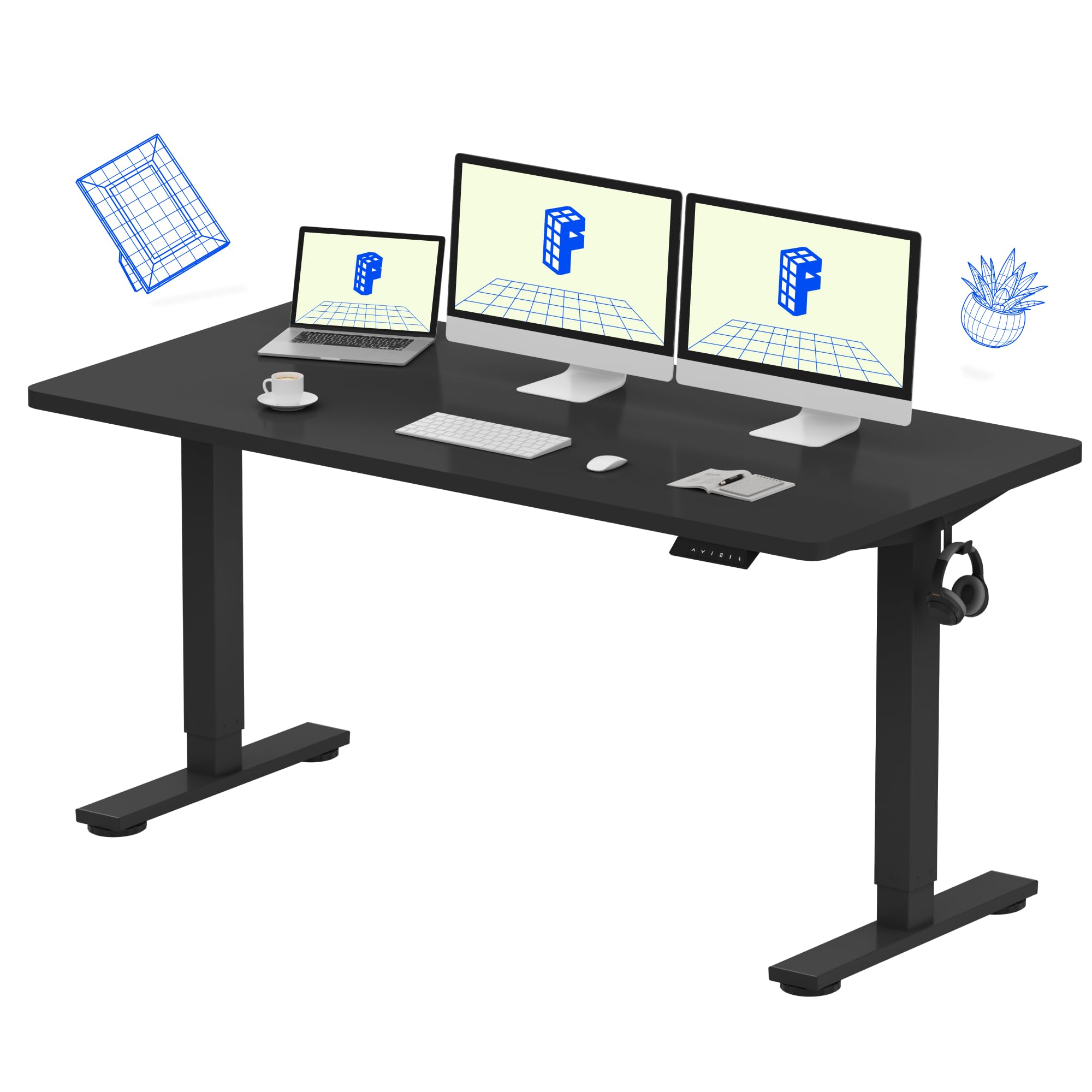 FLEXISPOT EN1 One-Piece Standing Desk, Electric Adjustable with 4 Memory Presets, 176 LBS Capacity, Stable & Quiet, Seamless Desktop for Home Office & Dual Monitors, 40"x24" Black