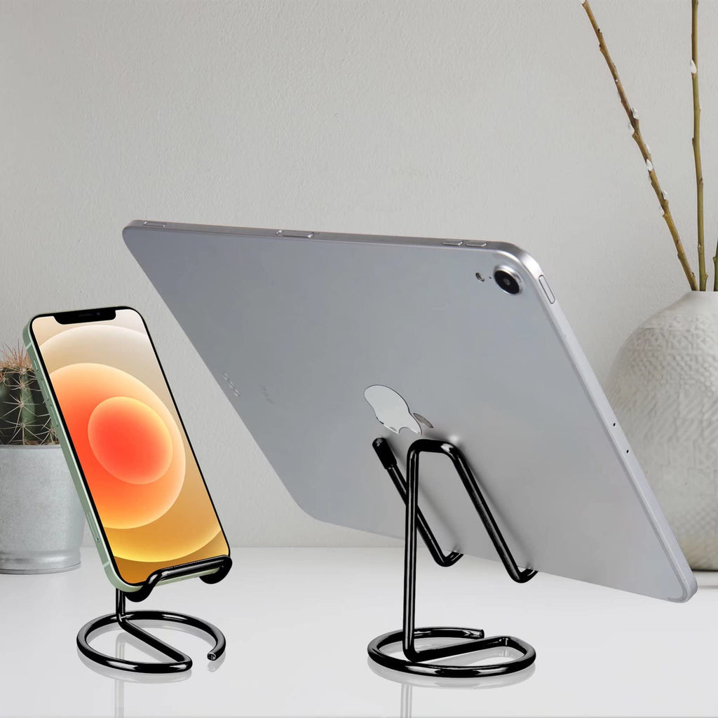 ROPOSY Cell Phone Stand for Desk, Cute Metal Black Cell Phone Stand Holder Desk Accessories, Compatible with All Mobile Phones, iPhone, iPad