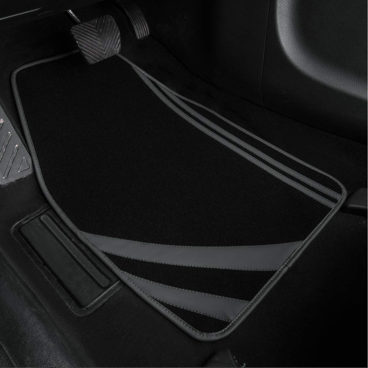 CAR PASS Car Seat Covers Full Set for Women Girls with Waterproof Car Floor Mats,Anti-Slip Leather Steering Wheel Cover,Universal Fit for SUVs,Vans,Trucks,Sedans,Cars (Combo Set,Black & Pink)