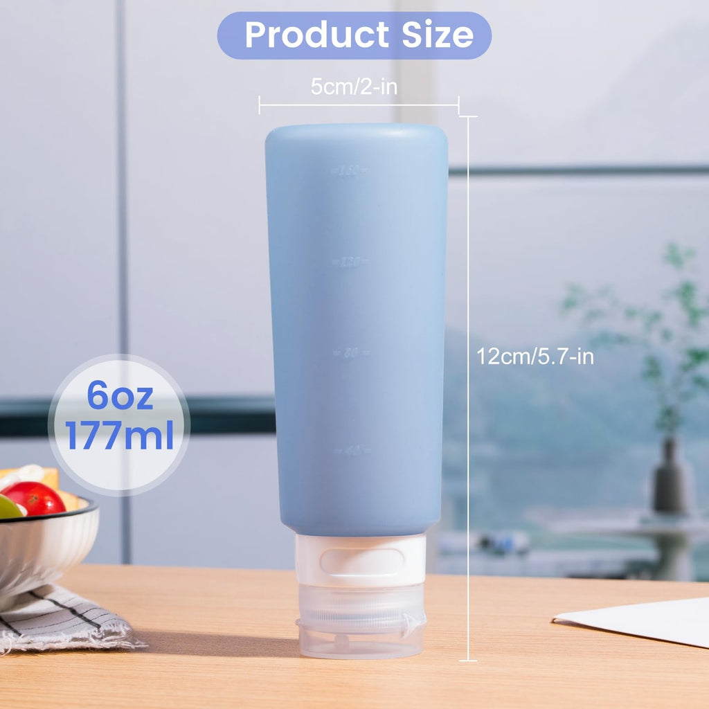 MICEBAY Condiment Squeeze Bottles for Sauces, 1-oz Mini Silicone Salad Dressing Container to Go with Snack Storage Bag, Leakproof Sauce Bottles for Lunch Box, 4 Pack, Blue