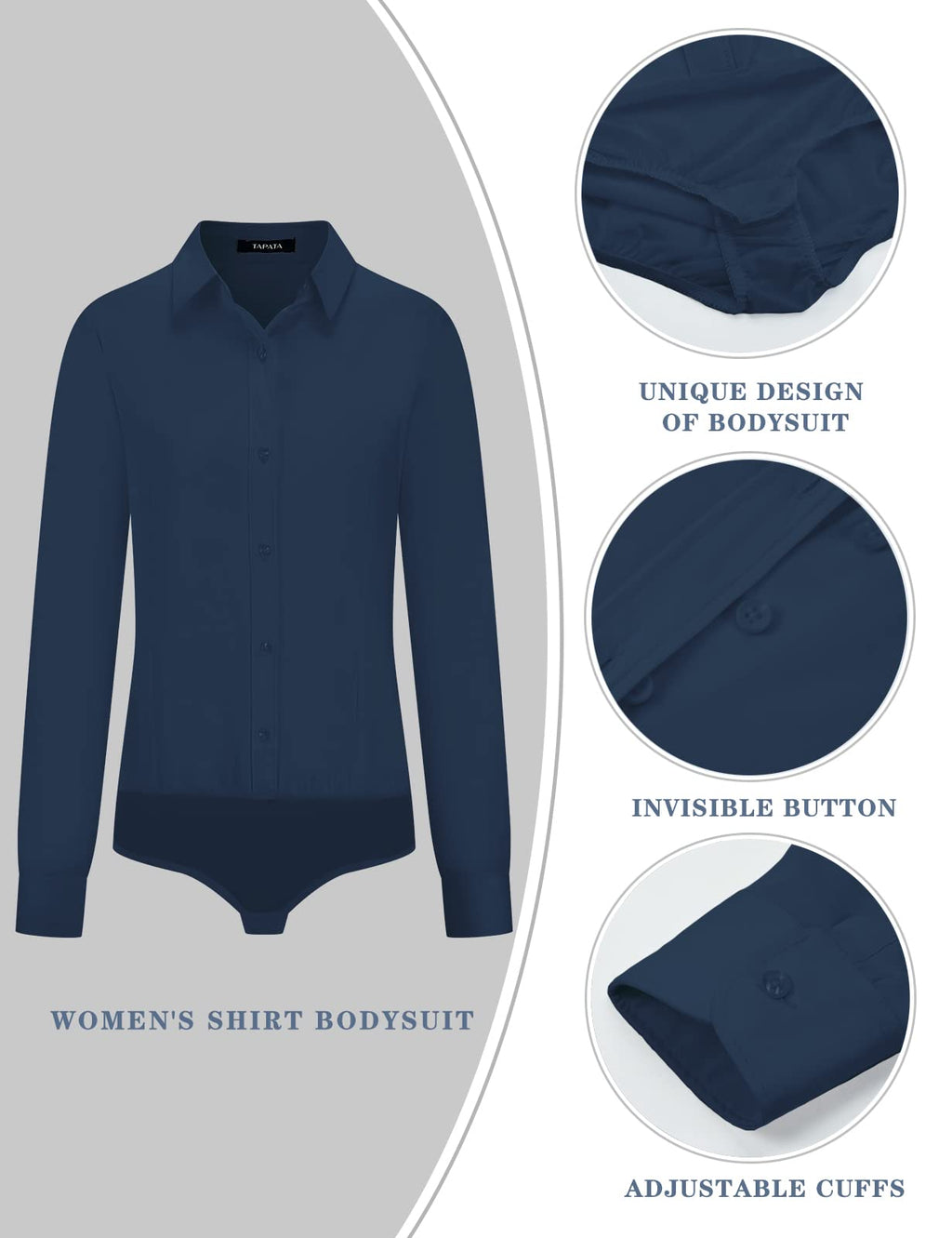 Tapata Womens Bodysuit Blouse Button Down One-Piece Long Sleeve Solid Office Work Shirt Casual Tops