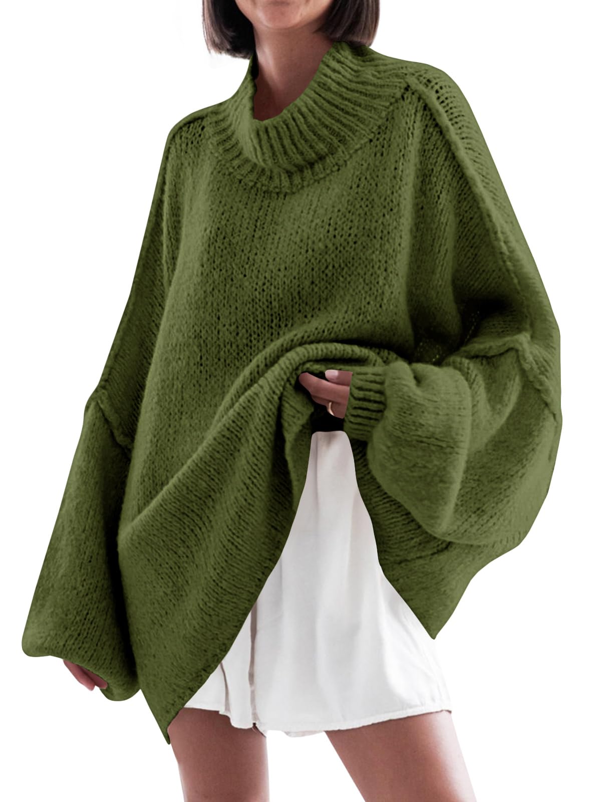 Saodimallsu Womens Oversized Sweaters Mock Neck Batwing Long Sleeve 2026 Fall Trendy Ribbed Knit Casual Tunic Sweater