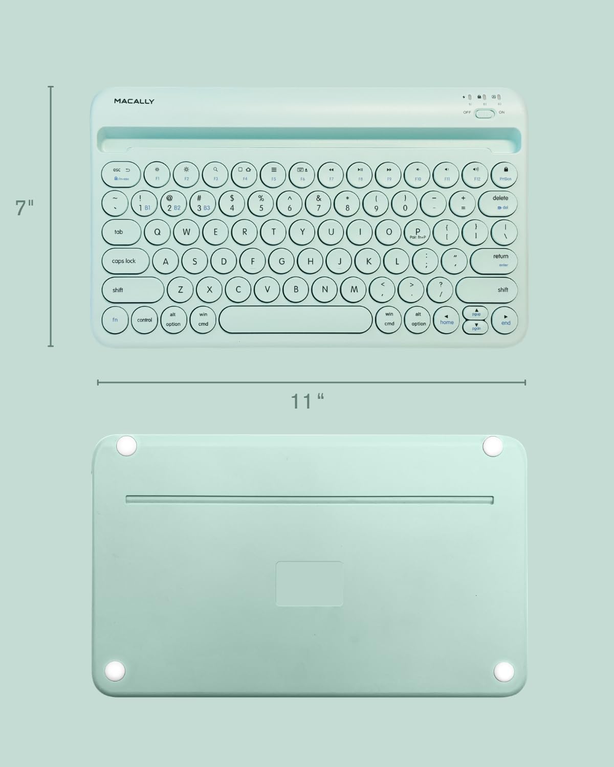 Macally Bluetooth Keyboard for Tablet | Wireless Keyboard for iPad mini/Air/Mini, iPhone (Multi-Device, Built-in Stand, Rechargeable) Easy to Use and Cute Portable