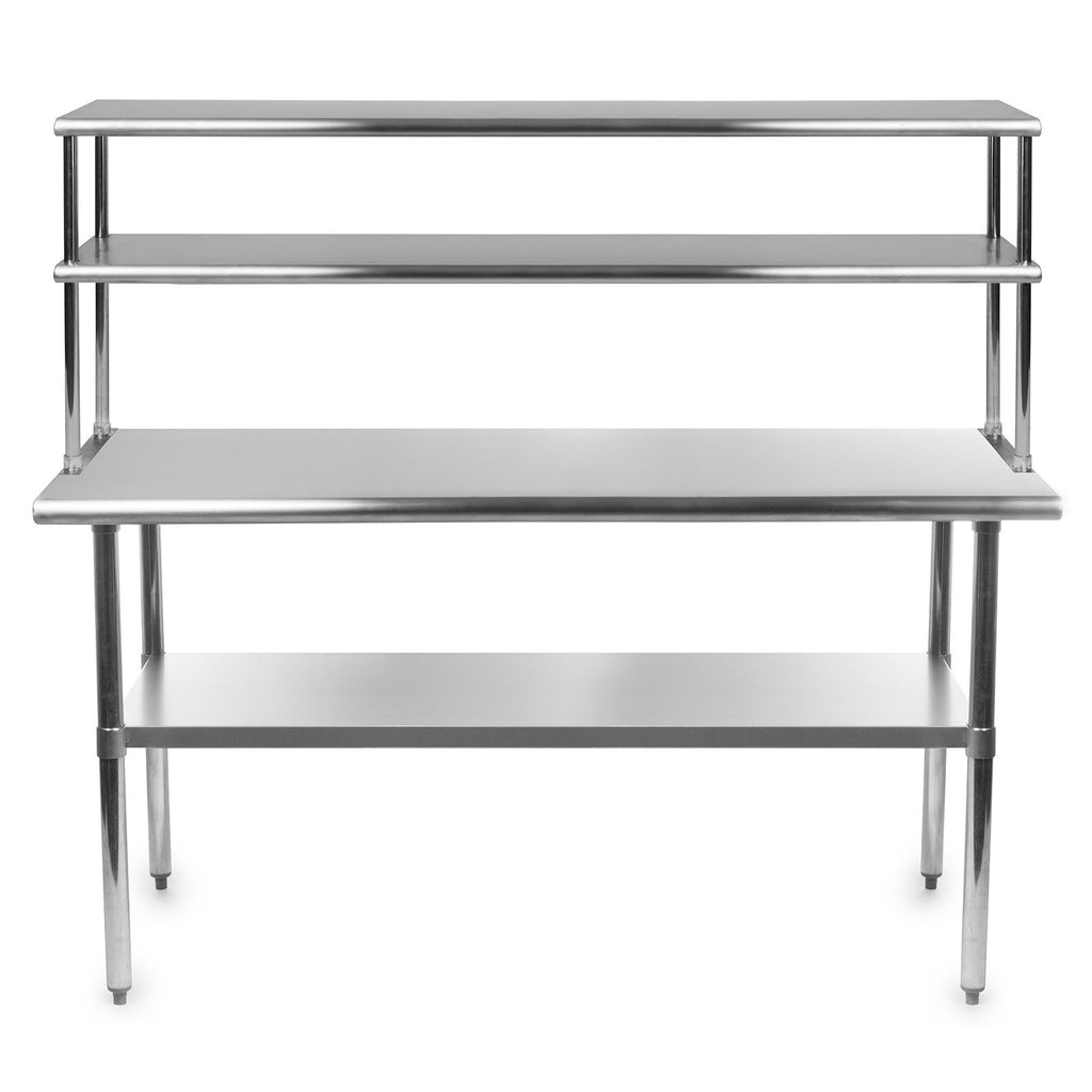 GRIDMANN NSF Stainless Steel Commercial Kitchen Prep & Work Table Plus A 2 Tier Shelf - 60 in. x 12 in.