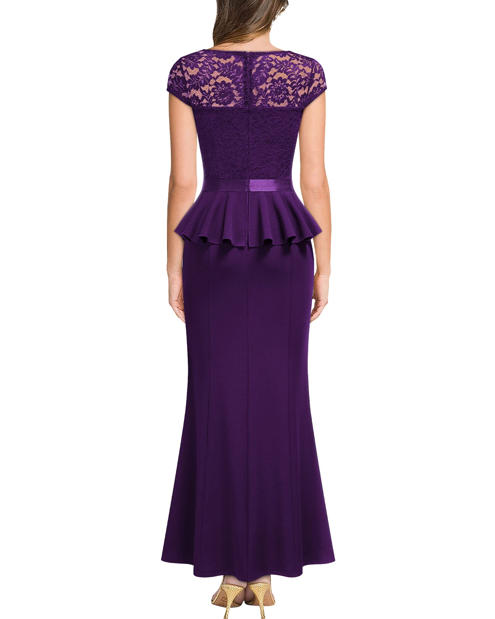 MISSMAY Women's Elegant Floral Lace Ruffle Split Cocktail Party Long Dress