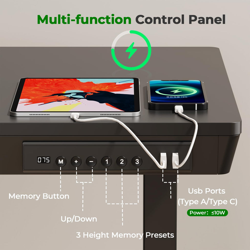 Glass Electric Standing Desk with Drawer, 35" x 20" Whole Piece Tabletop Samll Sit Stand Table, Height Adjustable Workstation with Storage & USB Ports, Quick Install Home Office Desk