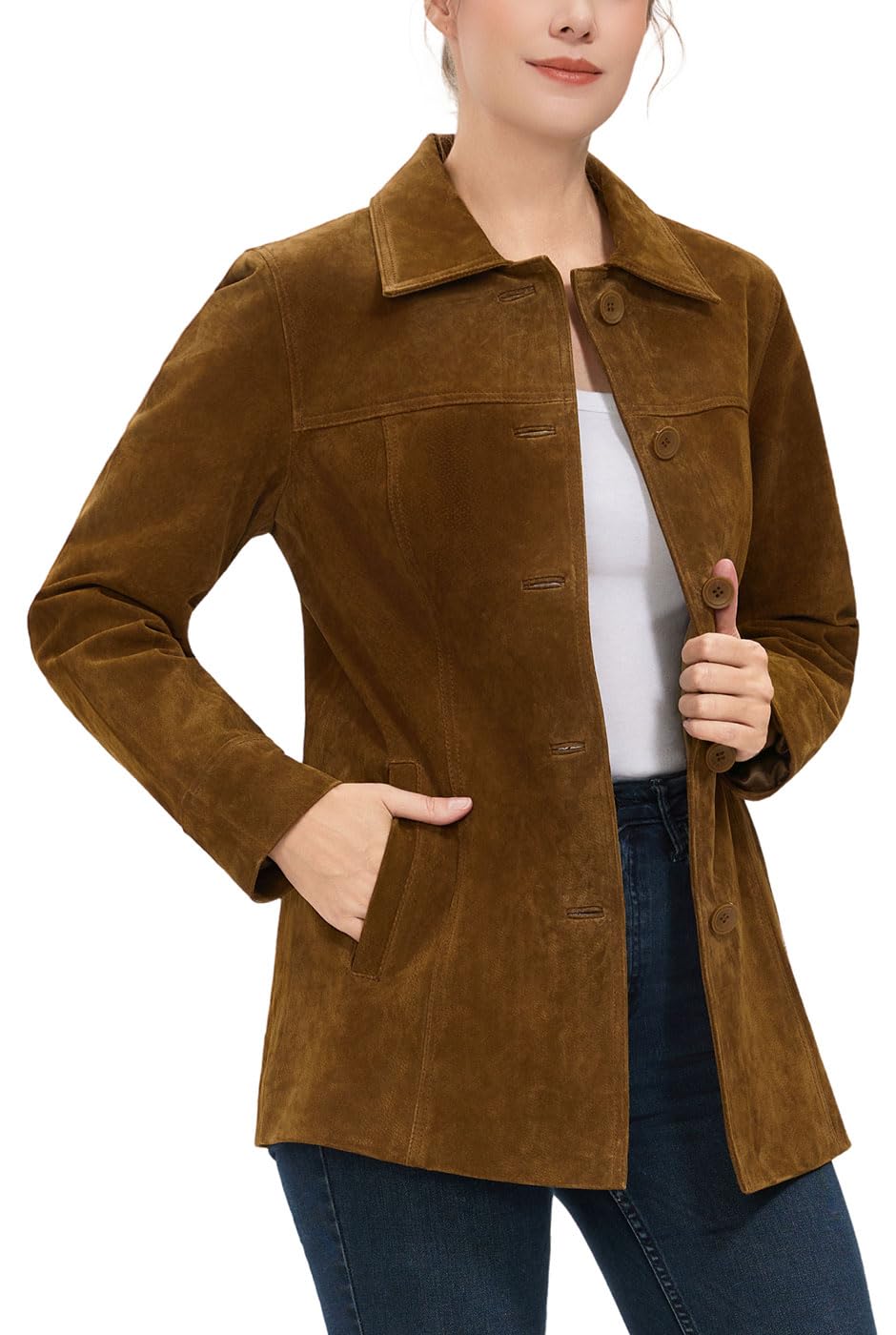 BGSD Women Anna Suede Leather Car Coat (Also available in Plus Size & Petite)