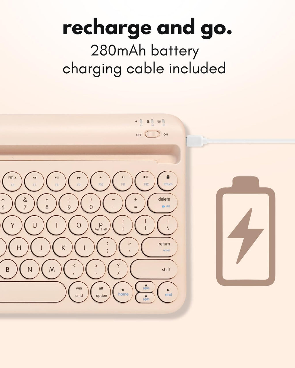 Macally Bluetooth Keyboard for Tablet | Wireless Keyboard for iPad mini/Air/Mini, iPhone (Multi-Device, Built-in Stand, Rechargeable) Easy to Use and Cute Portable