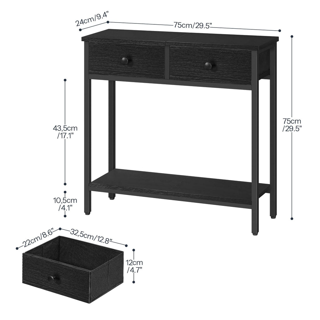 HOOBRO 29.5" Narrow Console Table with 2 Fabric Drawers, Small Entryway Table with 2-Tier Storage Shelves, Sofa Table, Behind Couch Table, for Living Room, Hallway, Black BB71XG01