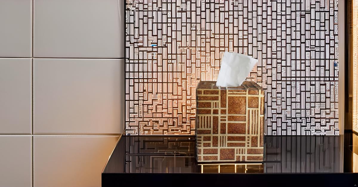 Hymmah Square Tissue Box Cover Holder with Tray,Unique Cube Design Tissue Dispenser Cover Decor for Vanity Counter Tops Also Great for Bedroom and Living Room