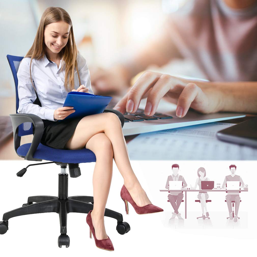 BestOffice Home Office Chair Ergonomic Desk Chair Mesh Computer Chair with Lumbar Support Armrest Executive Rolling Swivel Adjustable Mid Back Task Chair for Women Adults, Black (Black)