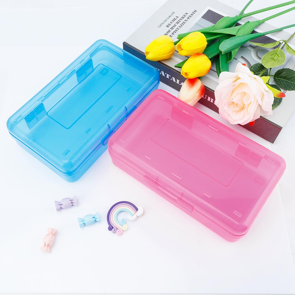 Pencil Case, Pencil Box, Clear Pencil Case, 3 Pack Plastic Pencil Case, Large Capacity Pencil Case, Crayon Box with Snap-tight Lid Stackable Design, Plastic Storage Box for School Office Supplies