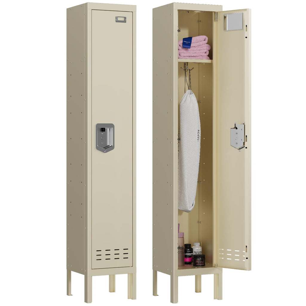 Lockers,Metal Locker, (Beige, 1 Door - (66.15" H x 11.8" W x 11.8" D))