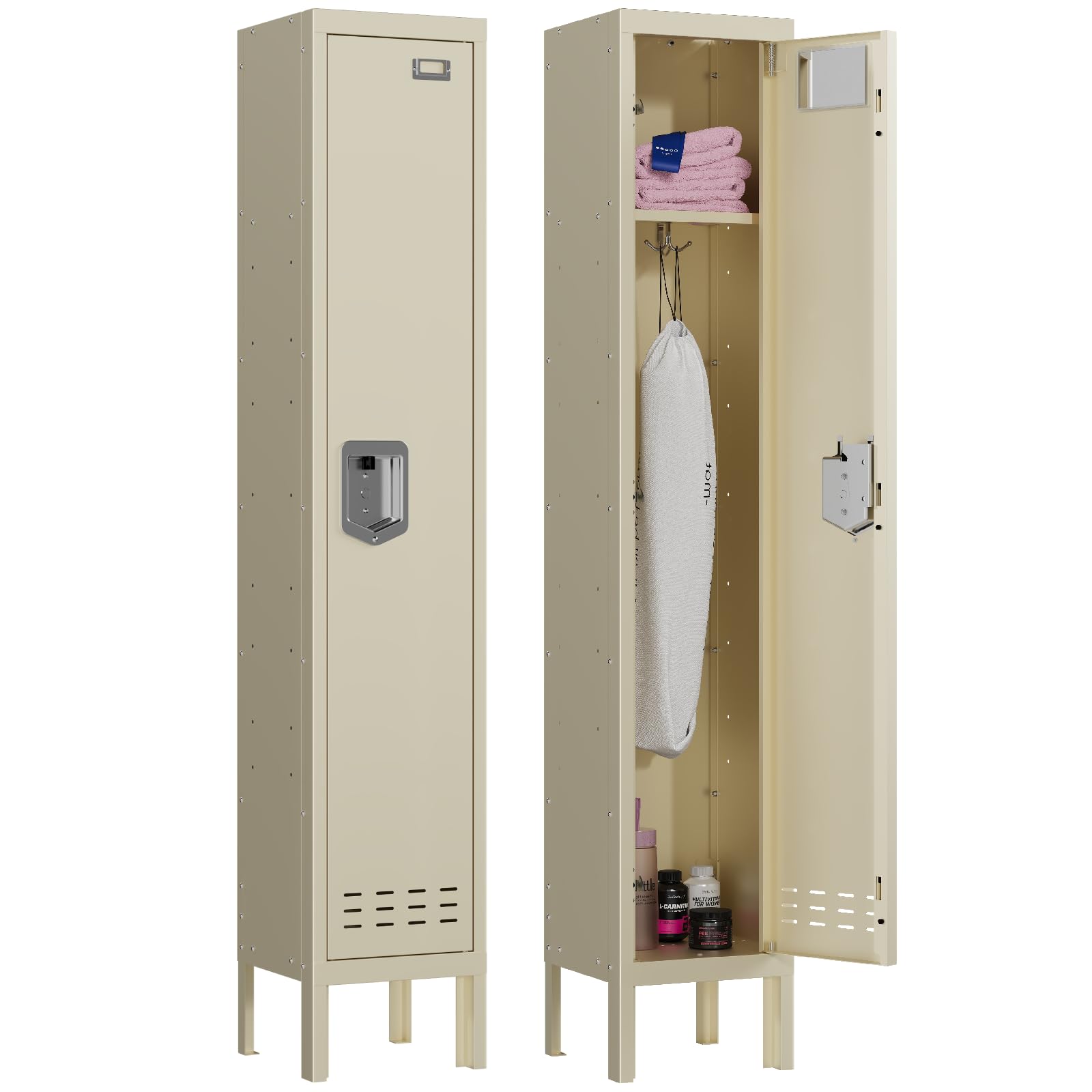 Lockers,Metal Locker, (Beige, 1 Door - (66.15" H x 11.8" W x 11.8" D))