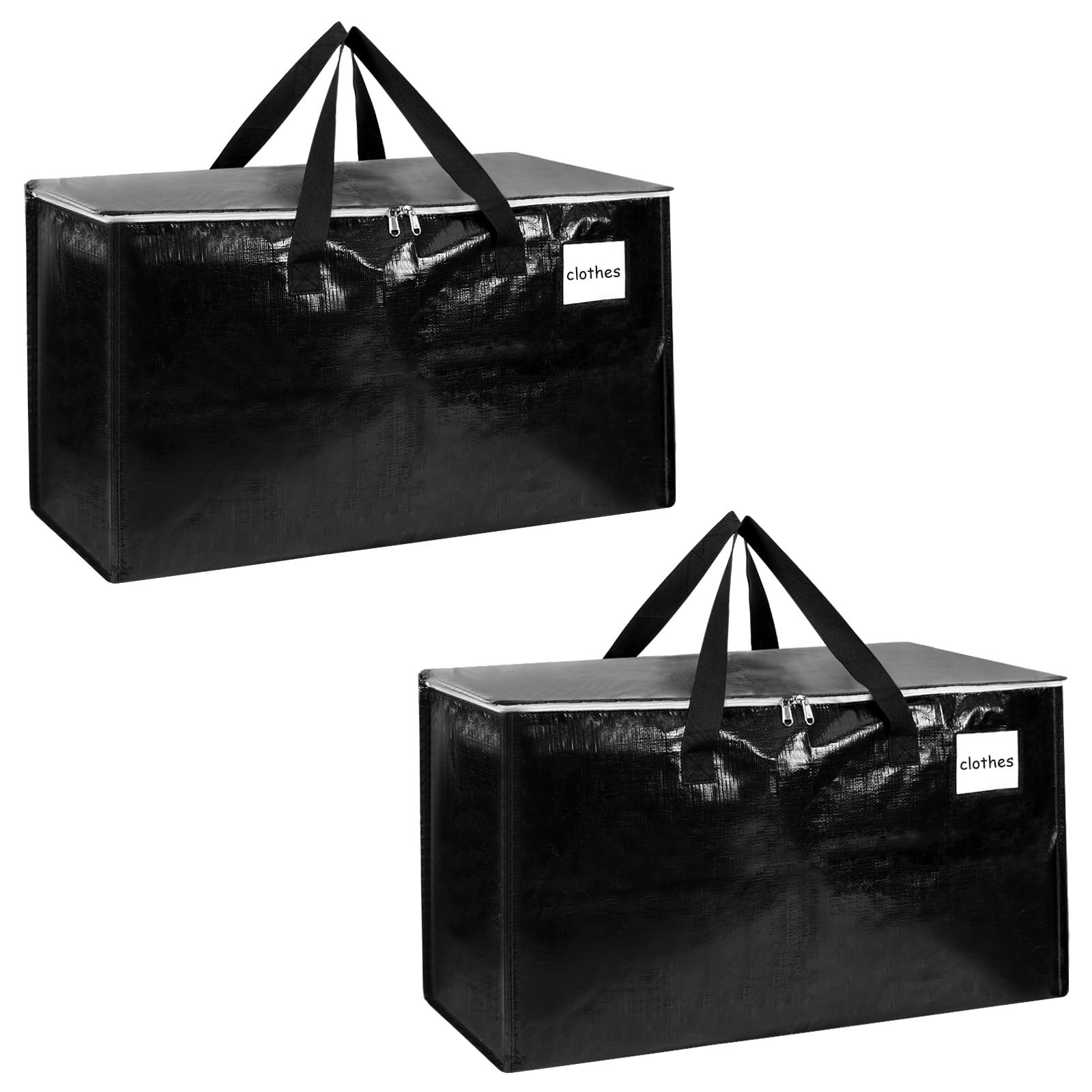 2-Pack Extra-Large Heavy-Duty Storage Totes with Reinforced Handles, Durable Zippers & Waterproof Material — Perfect for Space-Saving, Moving, Shipping and Travel (Black)