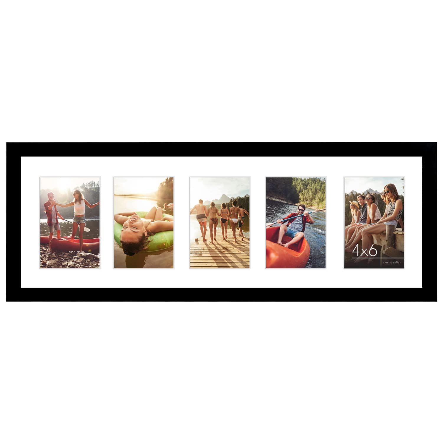 Americanflat 4x6 Double Picture Frame with Shatter-Resistant Glass - Fits Two 4x6 Photos or use as One 6x14 Frame - Signature Collection - Collage Frames for Tabletop and Wall Display - Black