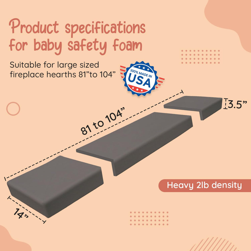 Soft Seat Edge Cushion Fireplace Hearth Guard Bumper Pad Child Proof Padding (Small, Brown-fits Width from-0"-68")