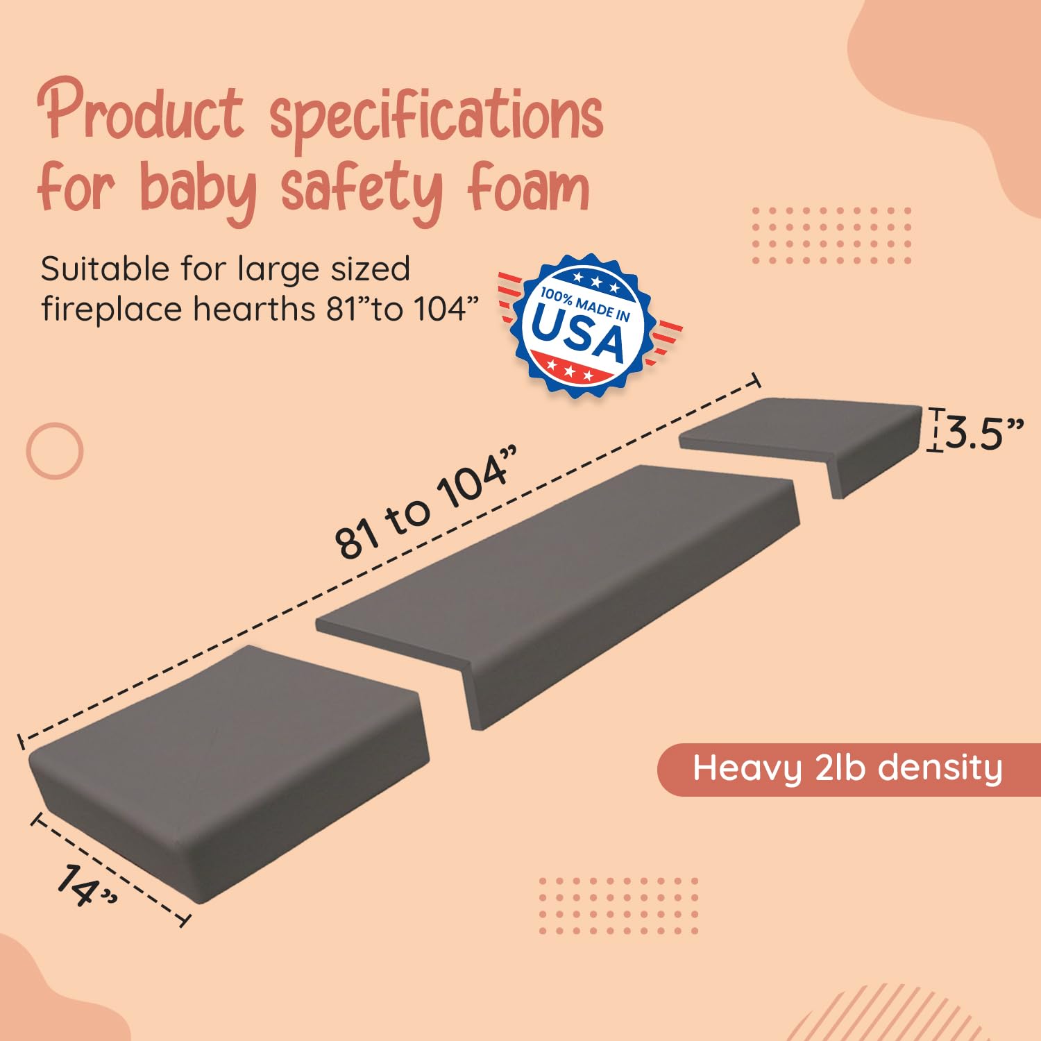 Soft Seat Edge Cushion Fireplace Hearth Guard Bumper Pad Child Proof Padding (Small, Brown-fits Width from-0"-68")