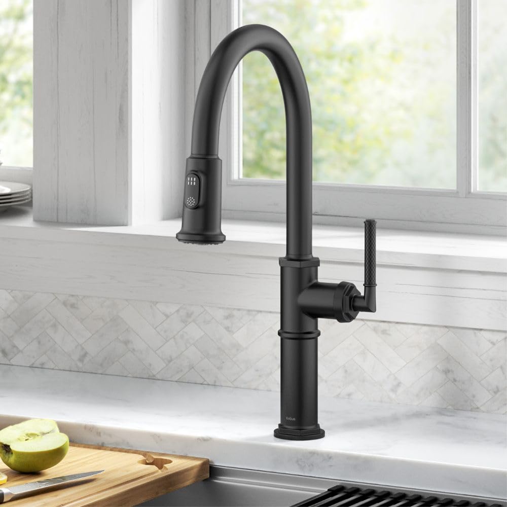 KRAUS Allyn Transitional Bridge Kitchen Faucet with Pull-Down Sprayhead in Brushed Gold, KPF-3121BG
