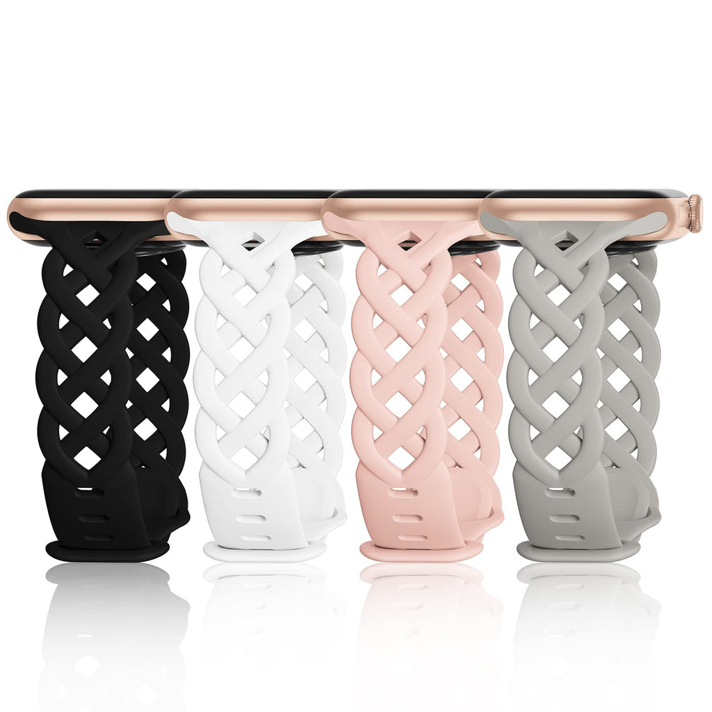 Slim Silicone Bands Compatible with Apple Watch Band 40mm 38mm 41mm 44mm 45mm 46mm 49mm 42mm Women Floral Breathable Braided Lace Thin Sport Strap Replacement Wristbands iWatch SE Series 11 10 9 8 7 6 5 4 3 ultra 2