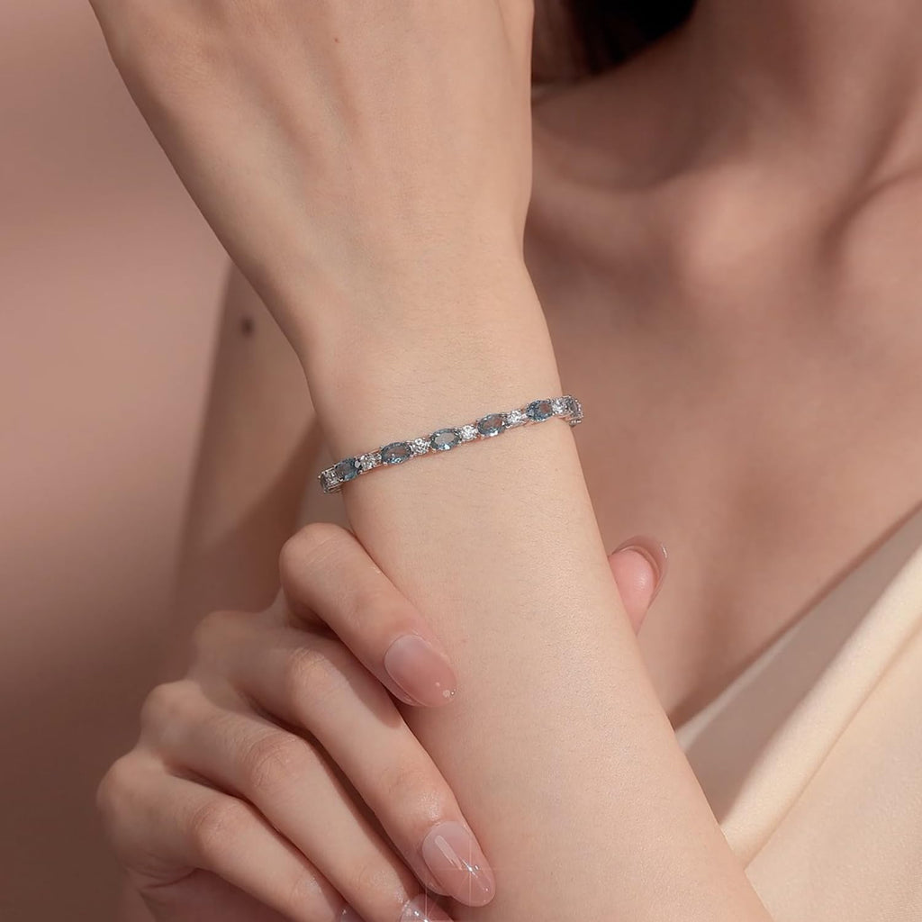 FANCIME Birthstone Bracelets Sterling Silver Tennis Bracelets Charm Fine Jewelry Birthday Gifts for Women 7"