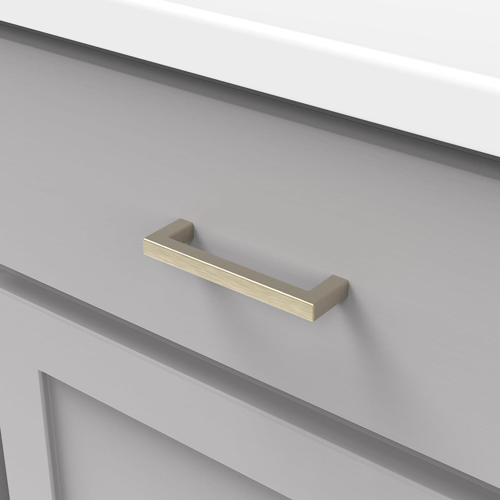 Hickory Hardware Solid Core Kitchen Cabinet Pulls, Luxury Cabinet Handles, Hardware for Doors & Dresser Drawers, 3 Inch Hole Center, Brushed Golden Brass, Skylight Collection (Pack of 1)