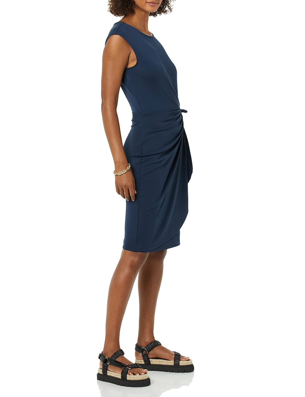 Amazon Essentials Women's Cap Sleeve Boat-Neck Faux Wrap Dress