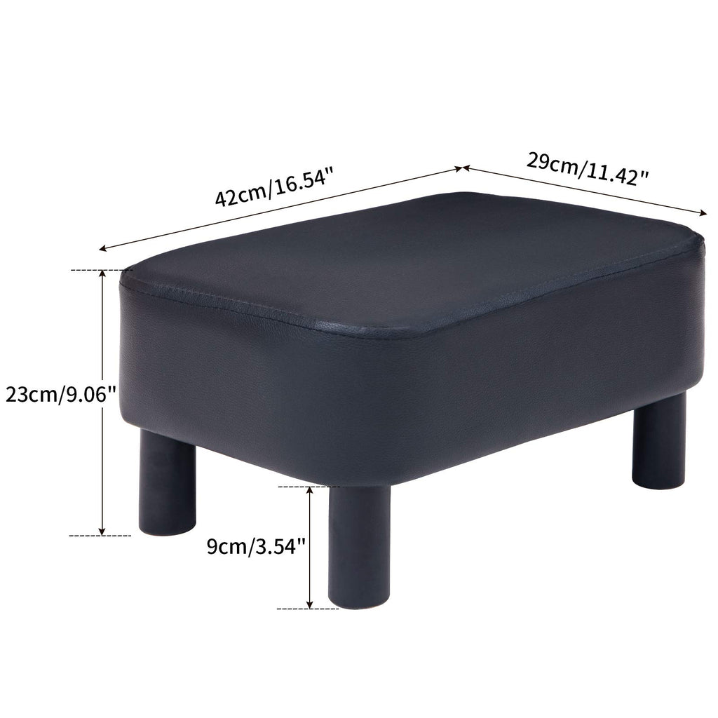 IBUYKE 16.54" Small Footstool, PU Faux Leather Step Stool, with Padded Seat Pine Wood Legs and Padded Rectangular Stool, for Bedroom, Black RF-BD210