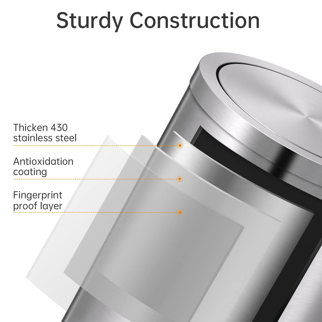 Mini Trash Can with Lid, Desktop Small Trash Can Recycling Bin Cute Metal Garbage Can for Tabletop Countertop Use,Stainless Steel 0.4Gal/1.5L Waste Bin for Office Parlor Car Bedroom,Swing Lid Open