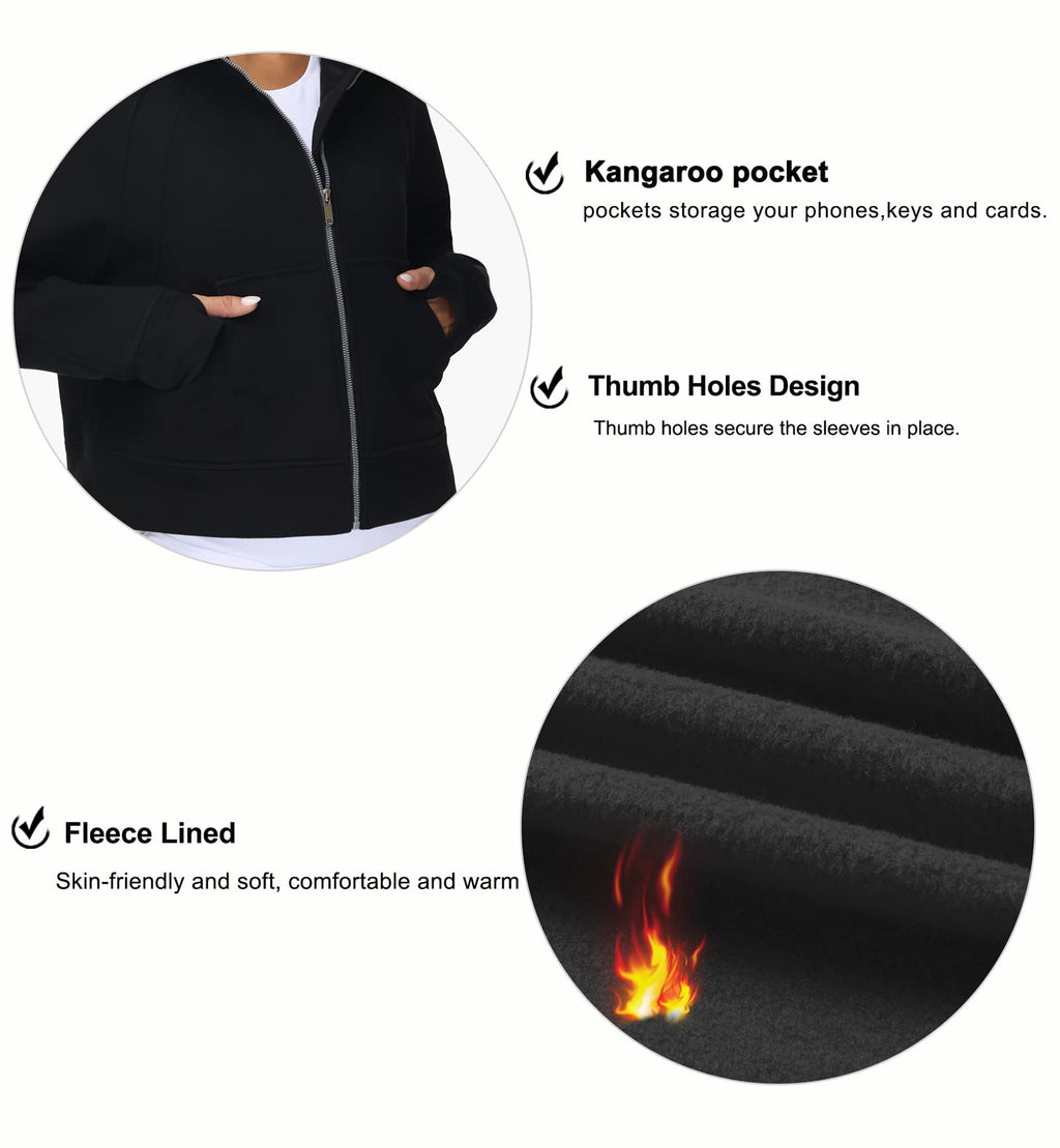 THE GYM PEOPLE Women's Full-Zip Up Hoodies Jacket Fleece Workout Crop Tops Sweatshirts with Pockets Thumb Hole