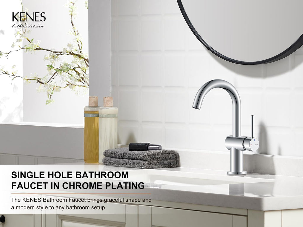 KENES Black and Gold Single Handle Bathroom Sink Faucet, Modern Prep Wet Bar Sink Faucet with Drain Assembly & Deck Plate, Vanity Faucets for Farmhouse RV Camper Utility, KE-9005B-BG