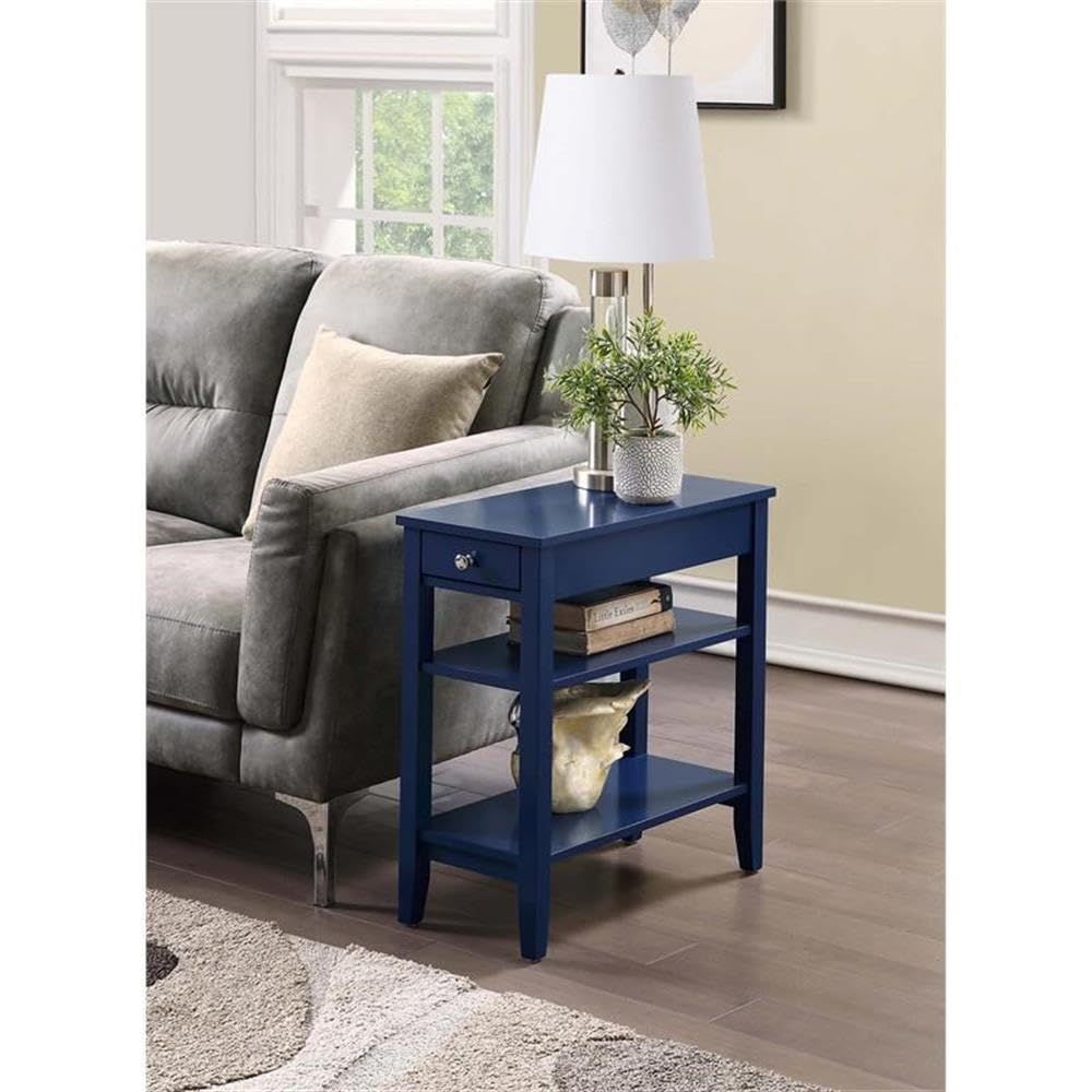 Convenience Concepts American Heritage Chairside End Table with Drawer 23.5" - Classic Living Room Table with Storage Shelf, Bedroom Nightstand, Black