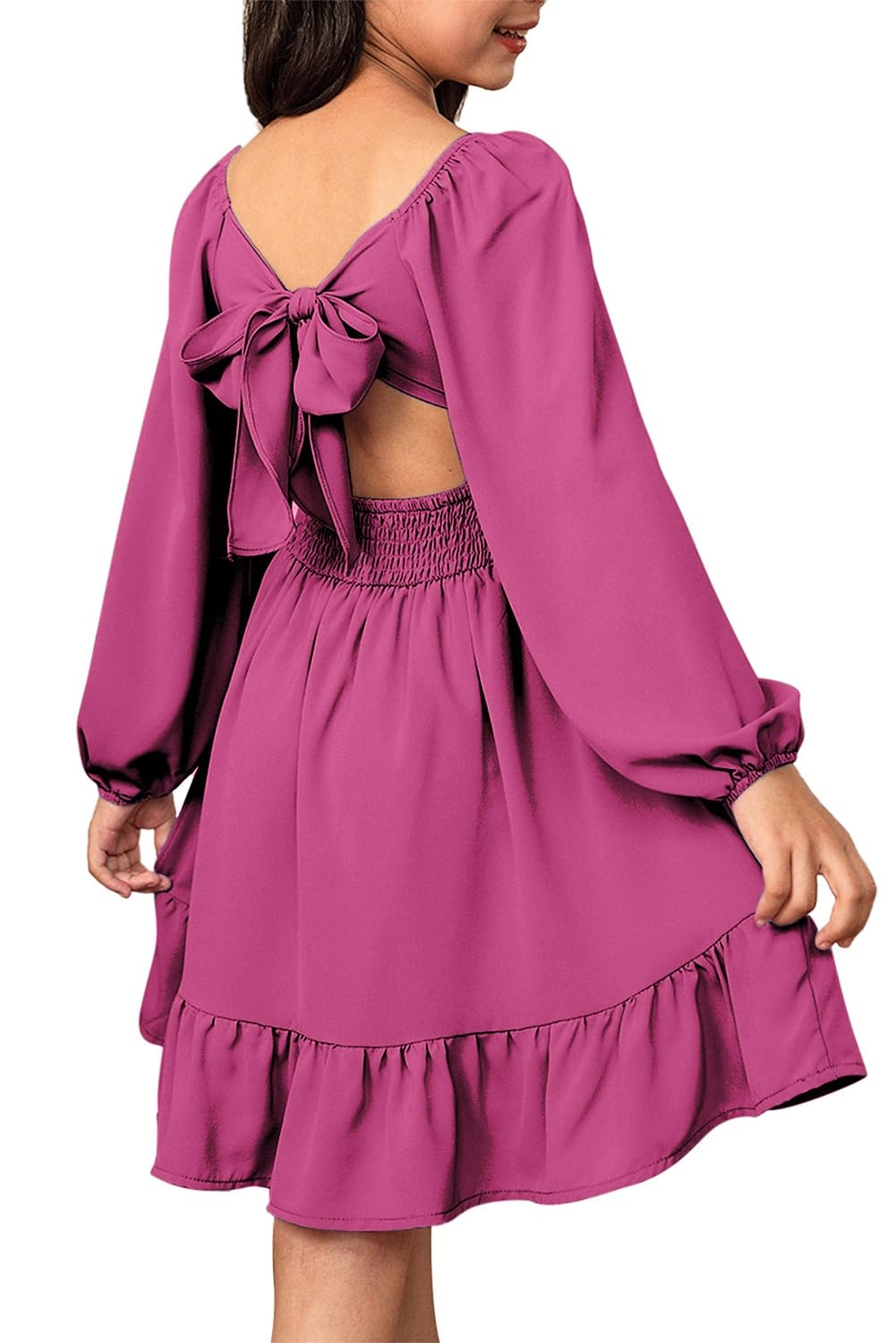 blibean Girls Fall Long Leeve Tie Back Dress Size 6-15 Years