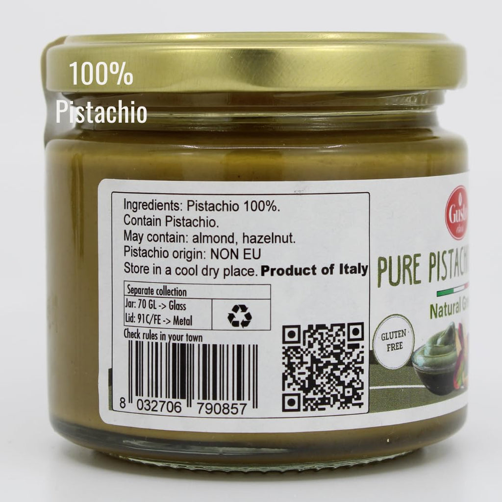 GUSTO ETNA Pure Sicilian Pistachio Paste 100% Pistachios, Unsweetend 6.7 oz | No Added Sugar or Artificial Colors, Butter Spread for Keto, Gelato, Fillings, with Natural Green Color, Product of Italy.