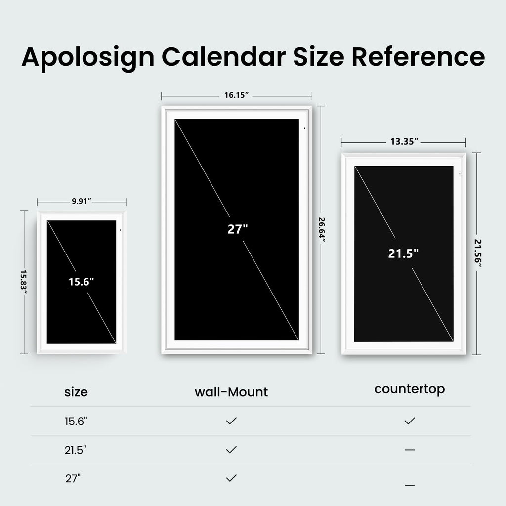 Apolosign 27-inch Digital Calendar & Smart Family Wall Planner, No Subscription, Calendar & Dashboard Dual-Mode System, Shared Touchscreen Display with Calendar Sync, Chore Charts & Family Scheduling Hub, Wall Mount Included (Black)