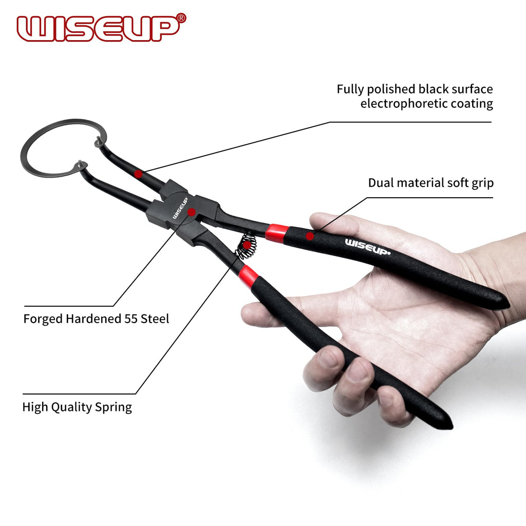 WISEUP Snap Ring Pliers Set, Heavy Duty 4PCS-7 inch Internal/External Circlip Pliers Kit, Straight/Bent Jaw Tips for C-Clip Ring Remover