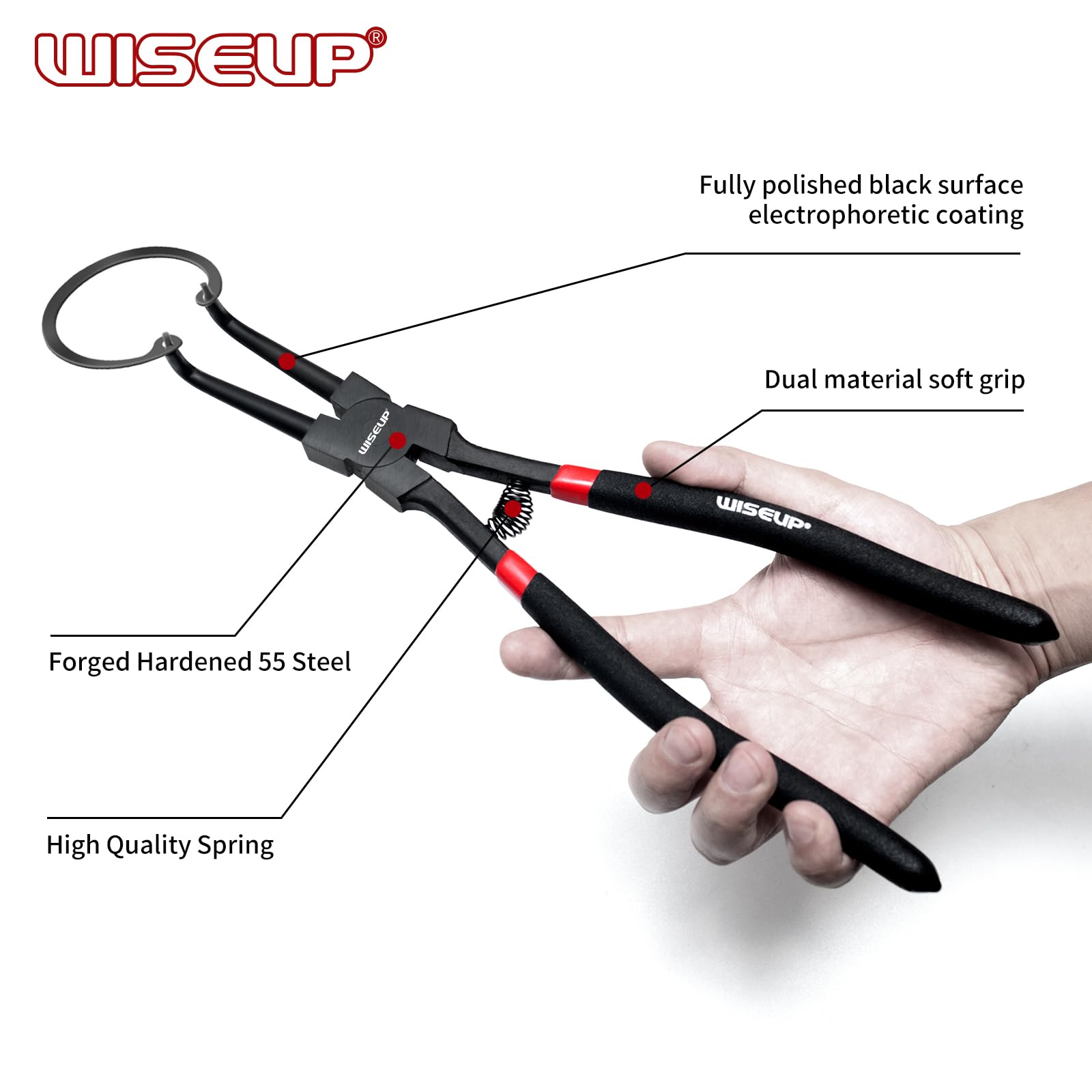 WISEUP Snap Ring Pliers Set, Heavy Duty 4PCS-7 inch Internal/External Circlip Pliers Kit, Straight/Bent Jaw Tips for C-Clip Ring Remover