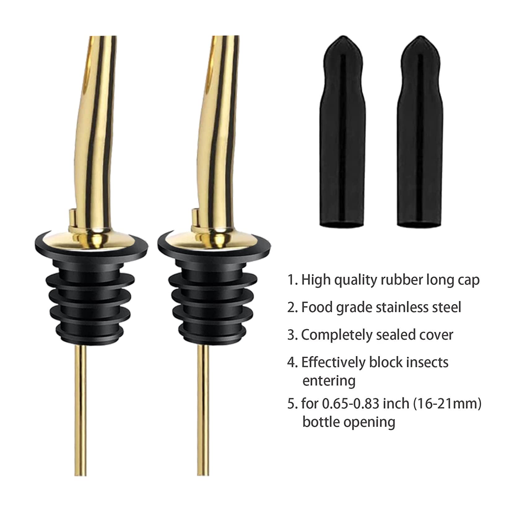 Pafusen 6 Pack Liquor Bottle Pourers, Liquor Pour Spout for Liquor Bottles, Stainless Steel Olive oil Dispenser Spout, Alcohol Pourer Spouts Dust Caps Covers Fixed, Gold