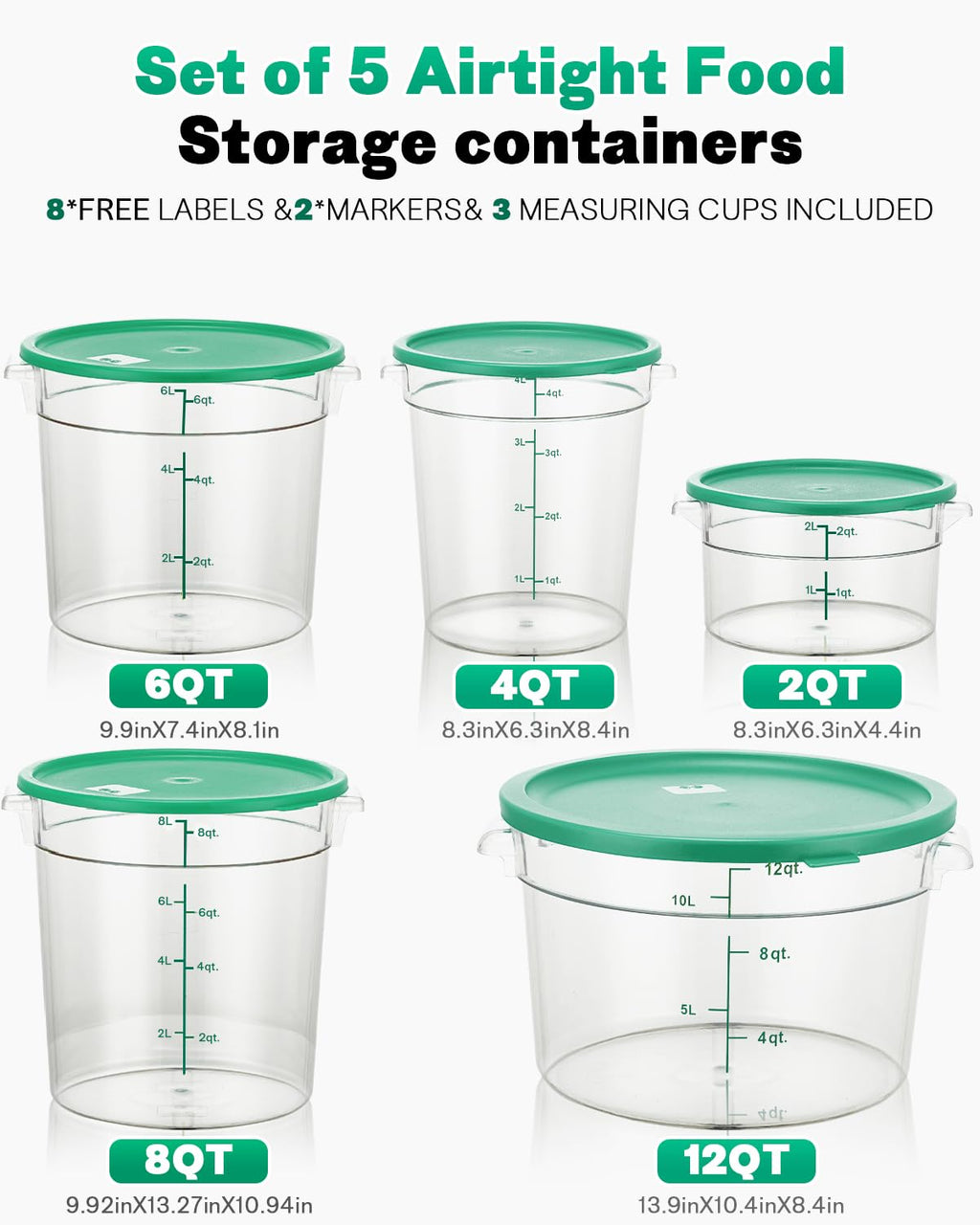 4QT NSF Food Storage Containers: 8 PCS [Food Grade][Hot&Cold Resistant] Commercial Clear Food Storage Containers with Lids for Restaurant Kitchen Proof Dough, Measuring Spoons Included(BPA FREE)