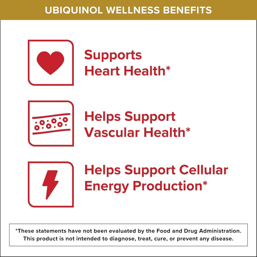 Qunol Ubiquinol CoQ10 100mg Softgels, Ubiquinol - Active Form of Coenzyme Q10, Antioxidant for Heart Health, Healthy Blood Pressure Levels, Beneficial to Statin Users, 60 Count