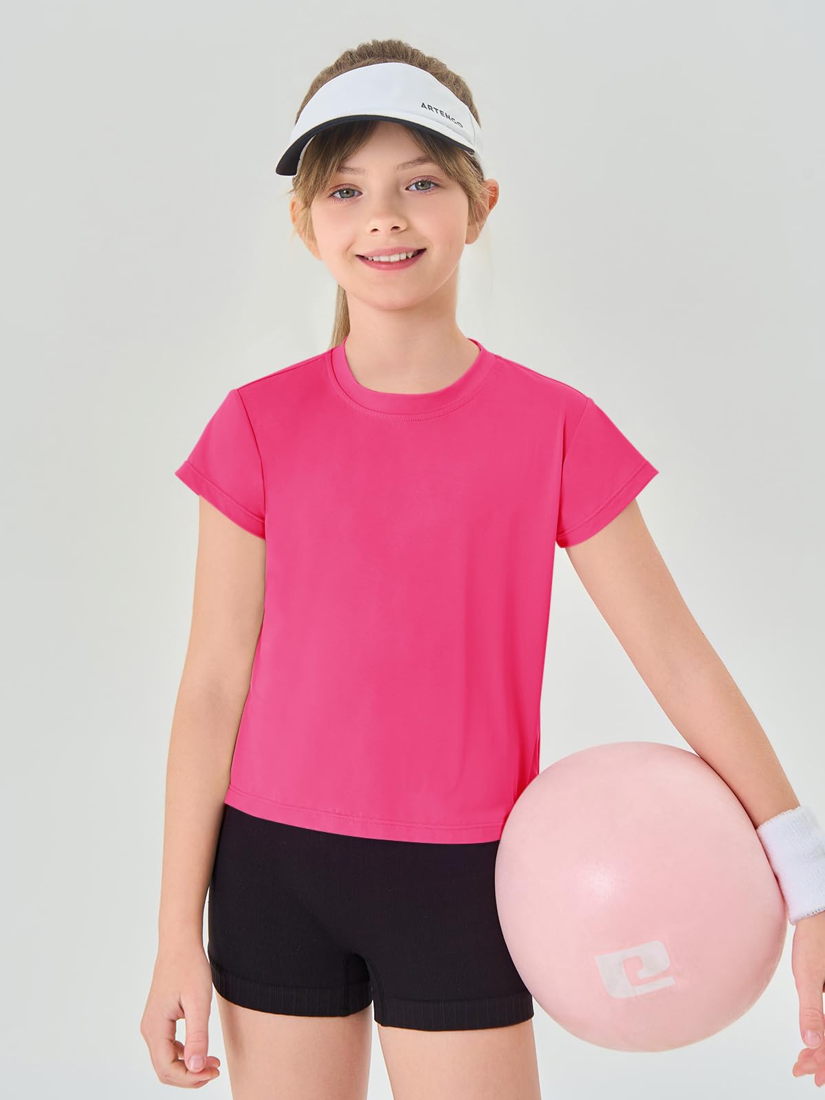 Haloumoning Girls Loose Athletic Shirts Short Sleeve Crop Tops Kids Quick Dry Gym Yoga Tees 5-14 Years